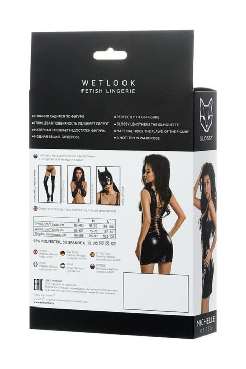 Glossy Shiny Wetlook dress with a lace MICHELLE - black L Glossy