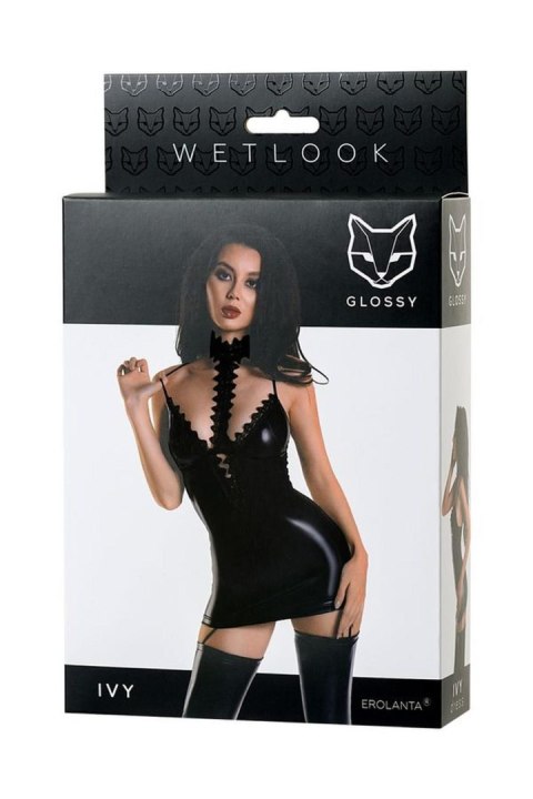 Wetlook dress IVY - black L Glossy