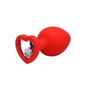 Red small heart-shaped butt plug with white crystal Fantasy