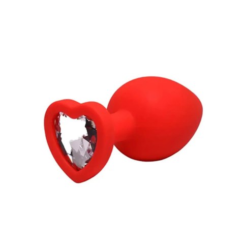 Red small heart-shaped butt plug with white crystal Fantasy