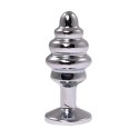 Silver medium ribbed butt plug with pink crystal Fantasy