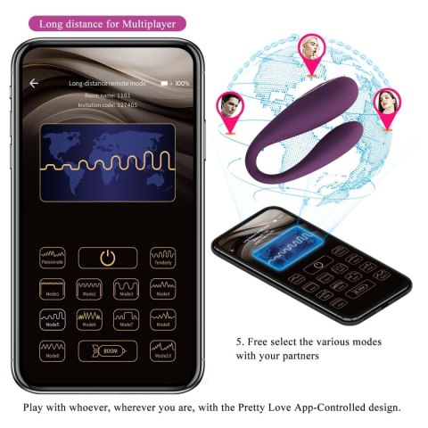 PRETTY LOVE - August, Mobile APP Long-distance Control 12 vibration functions, ABS Silicone, USB rechargeable Pretty Love