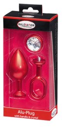 MALESATION Alu-Plug with handle & crystal large, red Malesation