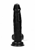 Vibrating Realistic Cock - 8" - With Scrotum - Black RealRock