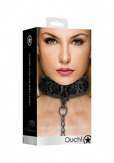 Luxury Collar with Leash - Black Ouch! Luxury Collar with Leash - Black Ouch!