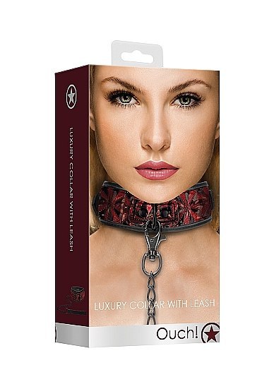 Luxury Collar with Leash - Burgundy Ouch! Luxury Collar with Leash - Burgundy Ouch!