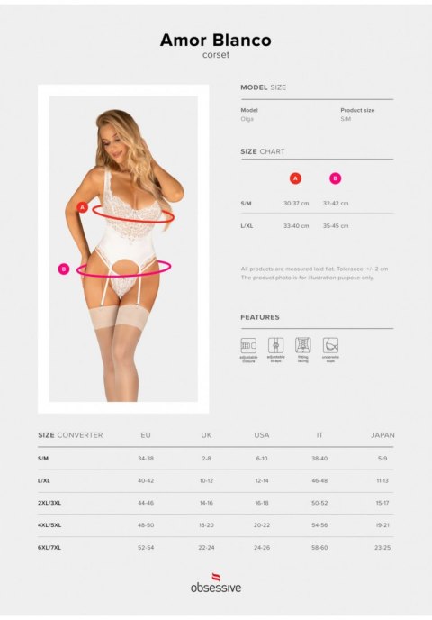 Bielizna-Amor Blanco gorset i stringi biały S/M Obsessive Bielizna-Amor Blanco gorset i stringi biały S/M Obsessive