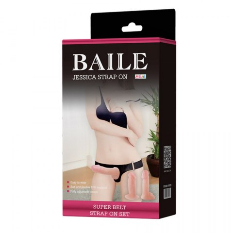 Zestaw strapon uprząż 2x dildo ralistyczne 10cm BAILE Zestaw strapon uprząż 2x dildo ralistyczne 10cm BAILE