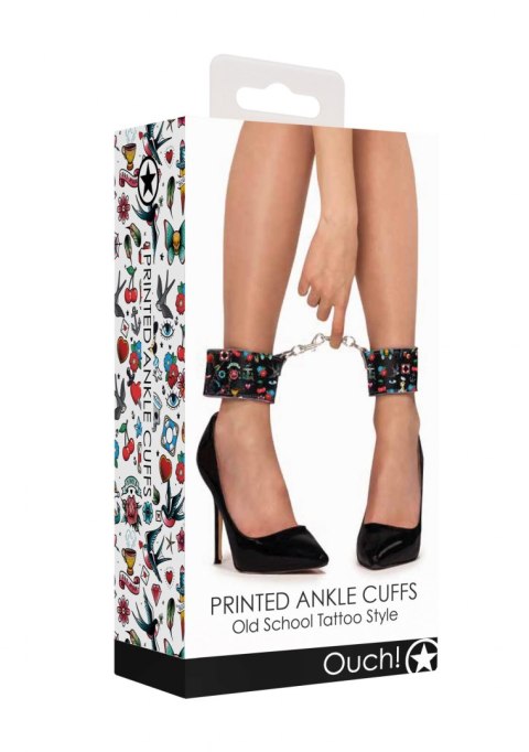 Printed Ankle Cuffs - Old School Tattoo Style - Black Ouch! Printed Ankle Cuffs - Old School Tattoo Style - Black Ouch!