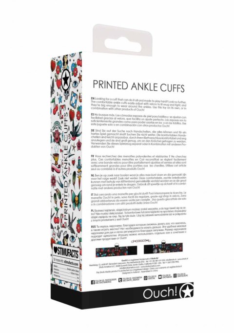 Printed Ankle Cuffs - Old School Tattoo Style - Black Ouch! Printed Ankle Cuffs - Old School Tattoo Style - Black Ouch!