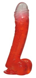 Dildo żelowe z przyssawką z jądrami czerwone 15 cm NMC