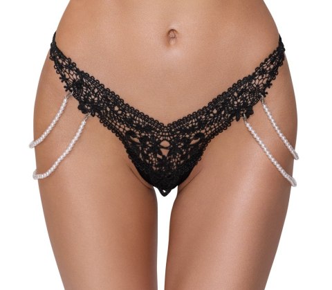 STRINGI CZARNE Z PERŁAMI S/M Cottelli LINGERIE