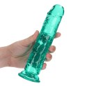 Żelowe zielone dildo z przyssawką waginalne i analne 22 cm RealRock