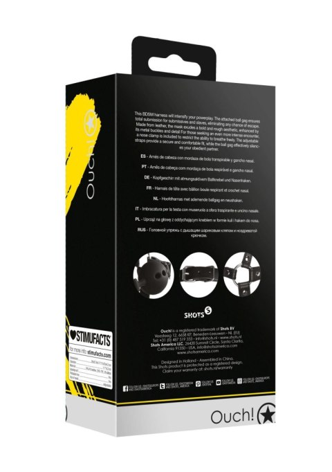 Head Harness with Breathable Ball Gag and Nose Hooks - Black Ouch! Head Harness with Breathable Ball Gag and Nose Hooks - Black Ouch!