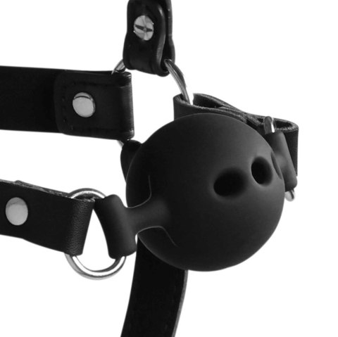 Head Harness with Breathable Ball Gag and Nose Hooks - Black Ouch! Head Harness with Breathable Ball Gag and Nose Hooks - Black Ouch!