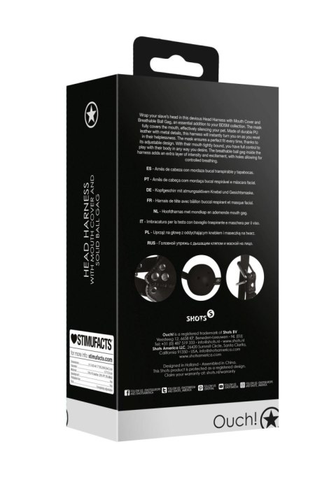 Head Harness with Mouth Cover and Breathable Ball Gag - Black Ouch! Head Harness with Mouth Cover and Breathable Ball Gag - Black Ouch!