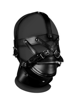 Head Harness with Zip-up Mouth and Lock - Black Ouch!