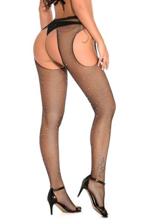 BLACK STRASS OPEN TIGHTS TU (Size: TU) Paris Hollywood BLACK STRASS OPEN TIGHTS TU (Size: TU) Paris Hollywood
