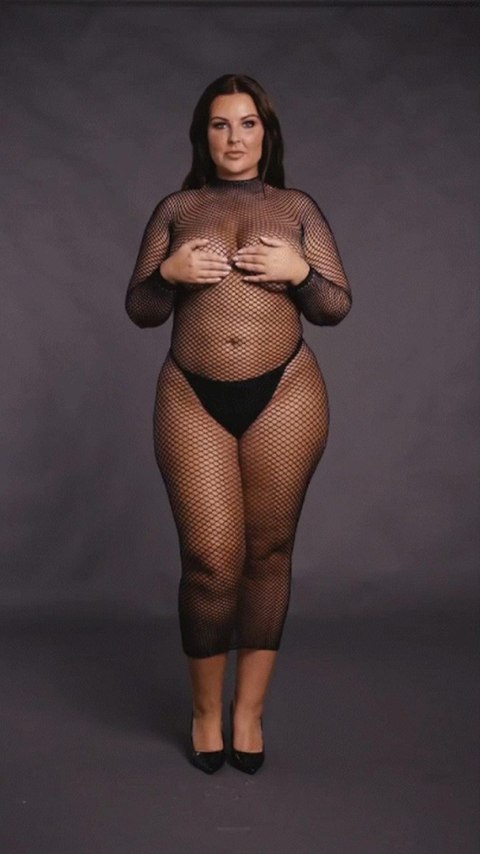 Long dress with fishnet structure and turtle neck. Le Désir Long dress with fishnet structure and turtle neck. Le Désir