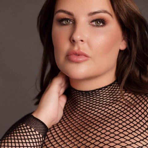 Long dress with fishnet structure and turtle neck. Le Désir Long dress with fishnet structure and turtle neck. Le Désir