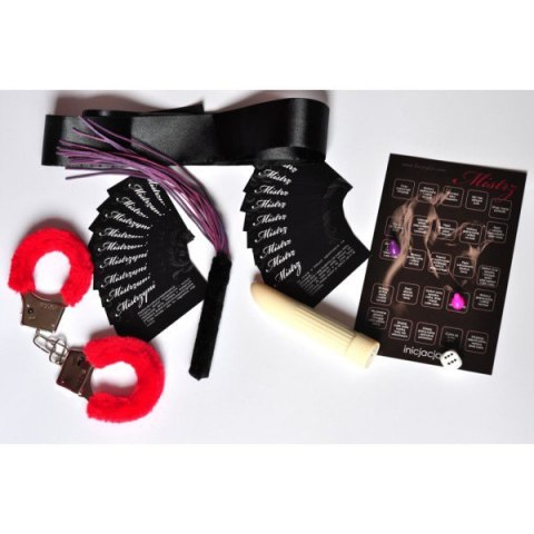 Mistrz gra erotyczna BDSM kajdanki pejcz opaska V-play Mistrz gra erotyczna BDSM kajdanki pejcz opaska V-play
